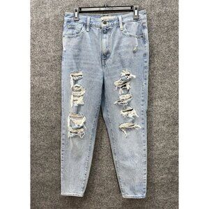 Levis High Waisted Mom Jeans Womens 29 Blue Distressed Destroyed Light Wash